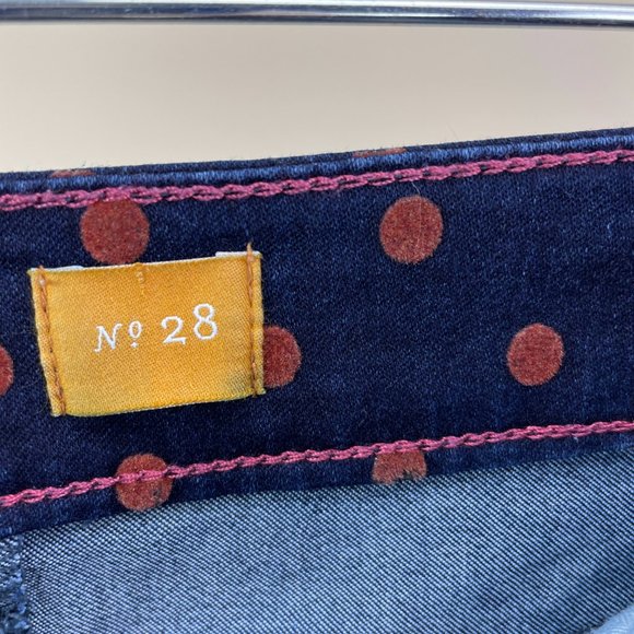 PILCRO & The LETTERPRESS dark navy stretch denim skirt w/ fuzzy polka dots SZ 28 - Picture 8 of 14